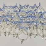Pulsera Comunión Niño Perlas y Cruz Lazo Vichy Azul