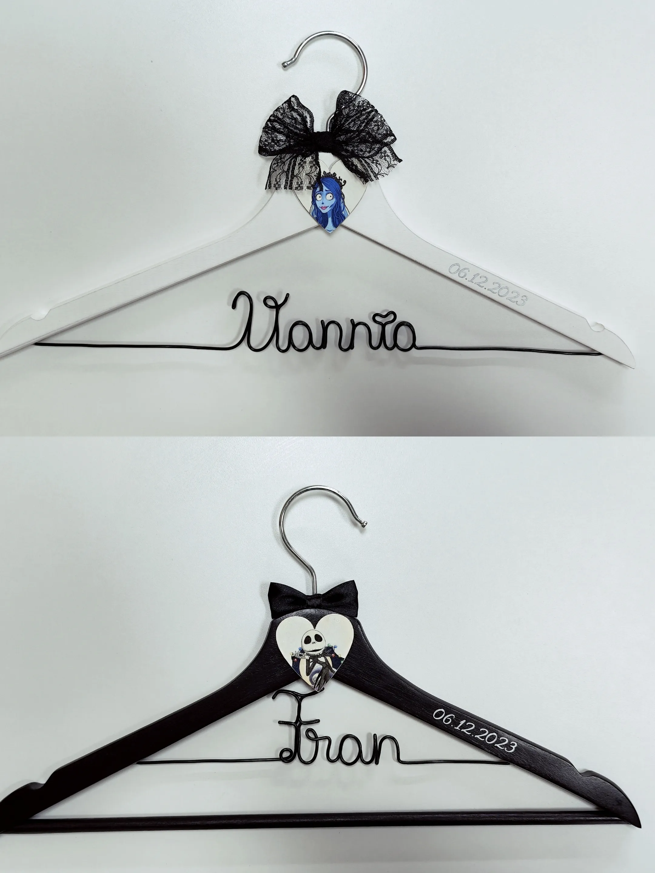 Perchas novios originales estilo Tim Burton con alambre negro