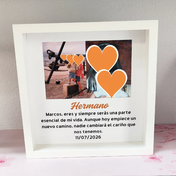 cuadro para hermano con dos fotos y dedicatoria, sin flores